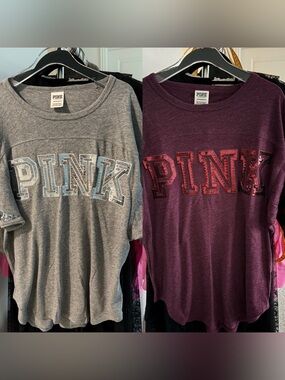 NWOT Victoria's Secret PINK Sequin Logo Varsity Tee Shirts